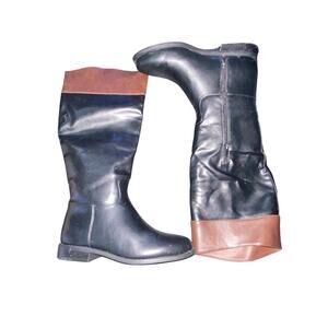 JustFab Womens Lily Knee High Boots Black/Brown Leather (US 7.5/In Box)